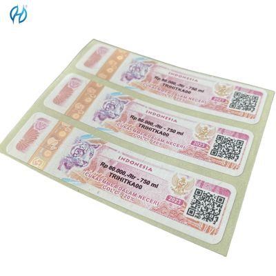 Security Paper Adhesive Cigarette Tax Stamp Custom CMYK Pantone Color Printing